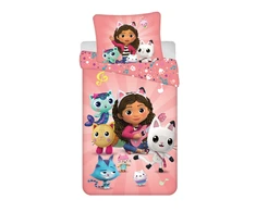 Patalynė bawełniana 140x200 Koci domek Gabi rožinė poszewka 70x90 Gabby`s Dollhouse JF 02