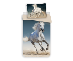 Patalynė bawełniana 140x200 Koń balta w galopie konik 4134 poszewka 70x90 horse