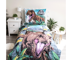 Patalynė świecąca w ciemności 140x200 Dinozaur Jurassic World Roar bawełniana poszewka 70x90