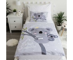 Patalynė bawełniana 100x135 Meškiukas Koala gwiazdki 7554 balta pilka dziecięca do łóżeczka Sweet Deams poszewka 40x60