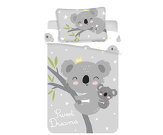 Patalynė bawełniana 100x135 Meškiukas Koala gwiazdki 7554 balta pilka dziecięca do łóżeczka Sweet Deams poszewka 40x60