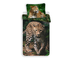 Patalynė bawełniana 140x200 Leopard Lampart pantera liście palmy monstery žalia 5031 poszewka 70x90
