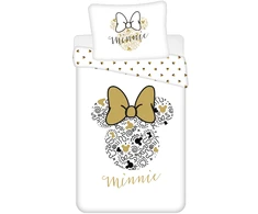 Patalynė bawełniana 140x200 Minnie Gold Mini Myszka 8339 kokardy poszewka 70x90 balta smėlio sp.