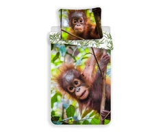 Patalynė bawełniana 140x200 Orangutan 7257 wesoła małpka liście palmy poszewka 70x90
