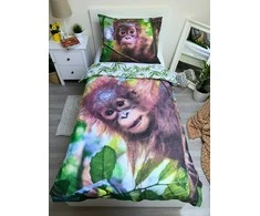 Patalynė bawełniana 140x200 Orangutan 7257 wesoła małpka liście palmy poszewka 70x90