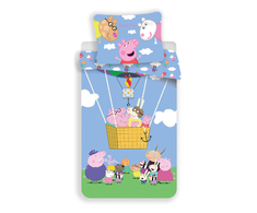 Peppa Pig Patalynė bawełniana 140x200 Świnka Peppa mėlyna kolorowa poszewka 70x90 JF 02