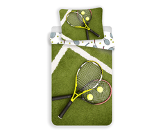 Patalynė bawełniana 140x200 Tenis rakiety rakieta do tenisa piłeczki tenisowe boisko žalia balta 5260 poszewka 70x90 sportowa dla fana tenisa
