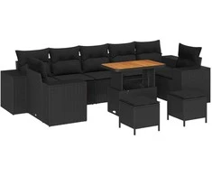 Lauko baldų komplektas Sodo Sofų Rinkinys 10 pcs Juoda poliratanas