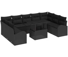 Sodo Sofų Rinkinys su pagalve 10 pcs Juoda Poli ratanas