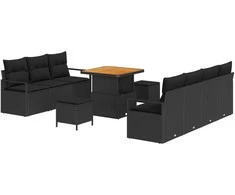 Lauko baldų komplektas Sodo Sofų Rinkinys su pagalve 10 pcs Juoda poliratanas