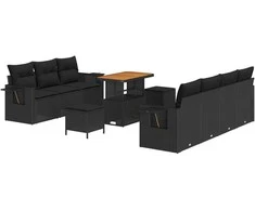 Lauko baldų komplektas Sodo Sofų Rinkinys su pagalve 10 pcs Juoda poliratanas