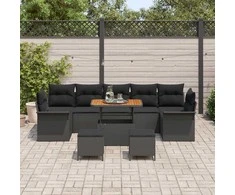 Sodo Sofų Rinkinys su pagalve su saugykla 10 pcs Juoda