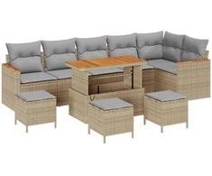 Sodo Sofų Rinkinys su pagalve 10 pcs Smėlio Poli ratanas