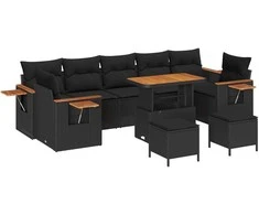Sodo Sofų Rinkinys su pagalve 13 pcs Juoda poliratanas