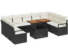Sodo Sofų Rinkinys su saugykla 10 pcs Juoda Poli ratanas
