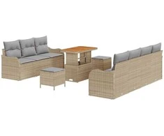 Lauko baldų komplektas Sodo Sofų Rinkinys su pagalve 10 pcs Bežinė ir šviesiai pilka
