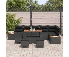 Lauko baldų komplektas Sodo Sofų Rinkinys 10 pcs Juoda poliratanas