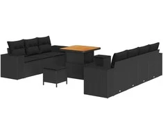 Lauko baldų komplektas Sodo Sofų Rinkinys 10 pcs Juoda poliratanas