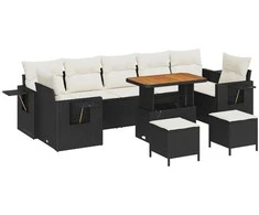 Lauko baldų komplektas Sodo Sofų Rinkinys 10 pcs Juoda poliratanas