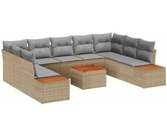 Lauko baldų komplektas Sodo Sofų Rinkinys su pagalve 10 pcs Smėlio Poli ratanas