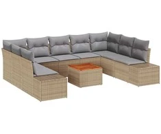 Lauko baldų komplektas Sodo Sofų Rinkinys 10 pcs smėlio ir šviesiai pilkos spalvos