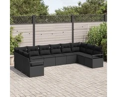 Sodo Sofų Rinkinys su pagalve 10 pcs Juoda poliratanas