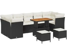 Lauko baldų komplektas Sodo Sofų Rinkinys 10 pcs Juoda poliratanas