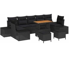 Sodo Sofų Rinkinys su pagalve 10 pcs Juoda Poli ratanas