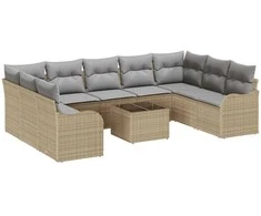 Lauko baldų komplektas Sodo Sofų Rinkinys 10 pcs Smėlio poliratanas