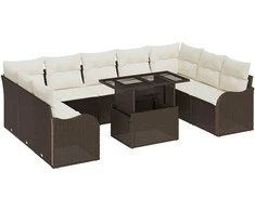 Lauko baldų komplektas Sodo Sofų Rinkinys su pagalve 10 pcs Ruda Poli ratanas