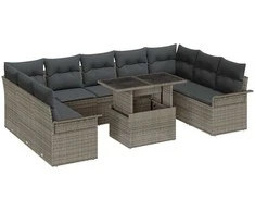 Sodo Sofų Rinkinys su pagalve 10 pcs Pilka Poli ratanas