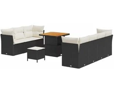 Sodo Sofų Rinkinys su pagalve 10 pcs Juoda ir kreminė