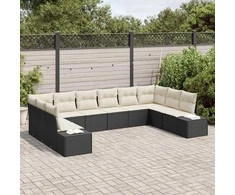 Sodo Sofų Rinkinys 10 pcs Juoda ir kreminė Poliratanas