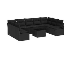 Lauko baldų komplektas Sofos komplektas su pagalve 10 pcs Juoda poliratanas