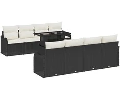 Sodo Sofų Rinkinys su pagalve 9 pcs Juoda Poli ratanas