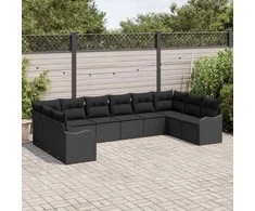 Lauko baldų komplektas Sodo Sofų Rinkinys 10 pcs Juoda poliratanas