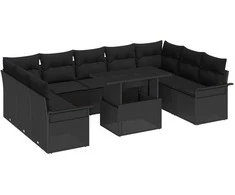 Sodo Sofų Rinkinys su pagalve 10 pcs Juoda Poli ratanas
