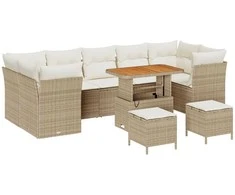 Lauko baldų komplektas Sodo Sofų Rinkinys 10 pcs Smėlio poliratanas