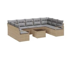 Lauko baldų komplektas Sofos komplektas su pagalve 10 pcs Smėlio poliratanas