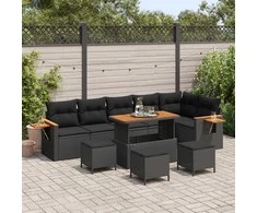 Sodo Sofų Rinkinys su pagalve 10 pcs Juoda
