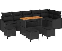 Lauko baldų komplektas Sodo Sofų Rinkinys su pagalve 10 pcs Juoda poliratanas