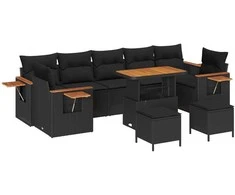 Sodo Sofų Rinkinys su pagalve 10 pcs Juoda