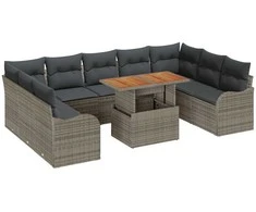 Sodo Sofų Rinkinys su saugykla 10 pcs Pilka Poli ratanas