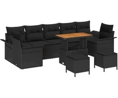 Lauko baldų komplektas Sodo Sofų Rinkinys su pagalve 10 pcs Juoda poliratanas