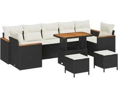 Lauko baldų komplektas Sodo Sofų Rinkinys 10 pcs Juoda poliratanas