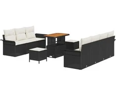 Sodo Sofų Rinkinys su pagalve 10 pcs Juoda ir kreminė
