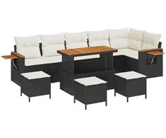 Sodo Sofų Rinkinys su pagalve 10 pcs Juoda ir kreminė