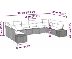Sodo Sofų Rinkinys su pagalve 10 pcs Šviesiai pilka Poliratanas