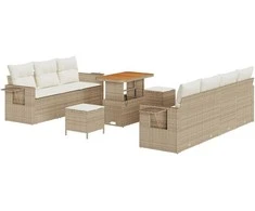 Sodo Sofų Rinkinys su pagalve 10 pcs smėlio ir kreminės spalvos