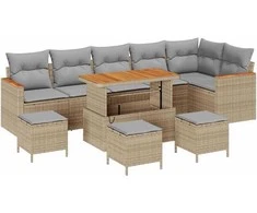 Lauko baldų komplektas Sodo Sofų Rinkinys 10 pcs Smėlio poliratanas